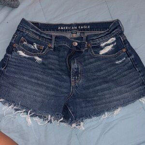 American Eagle Outfitters Distressed Dark Blue Jean Shorts